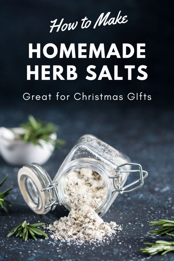 herb salts in glass jar with text overlay 'how to make homemade herb salts'
