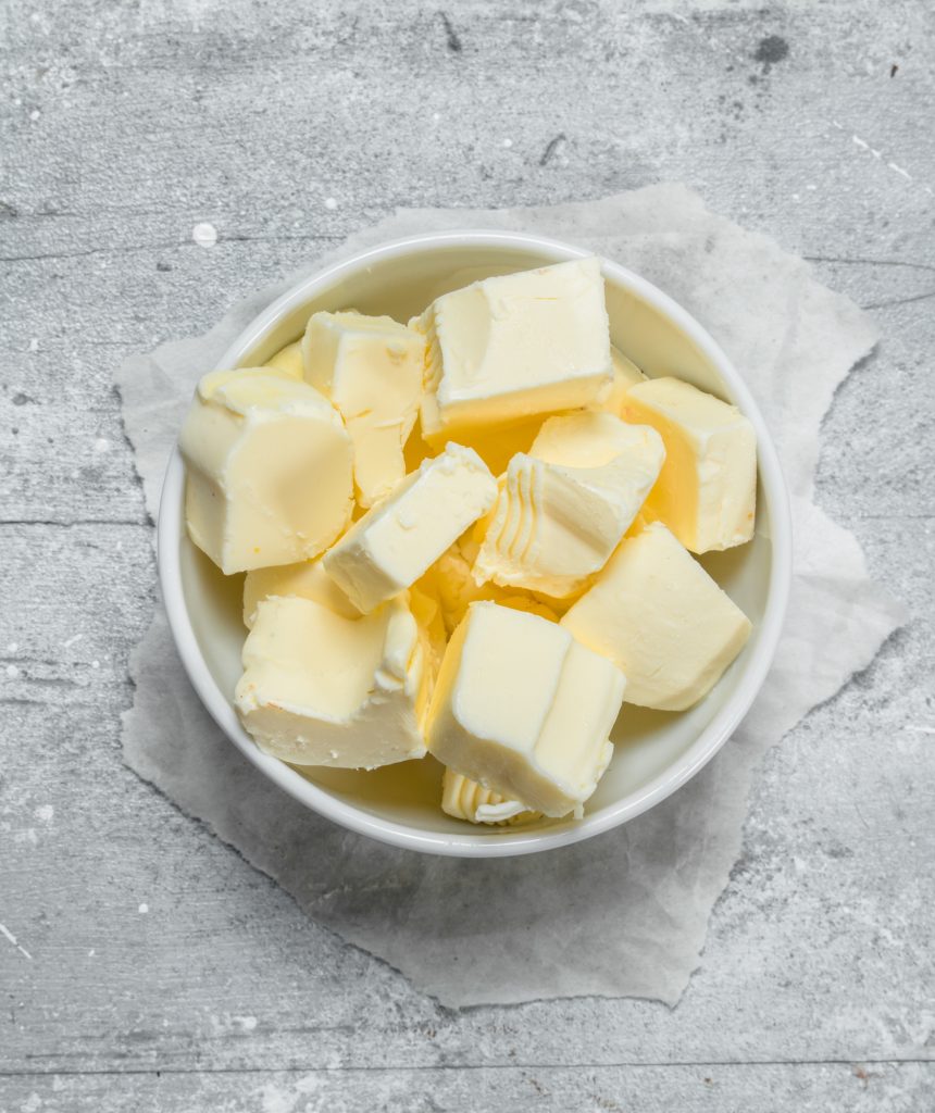 cubes of butter in a white bowl